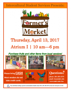 Info for April 13th Farmers Market at UHCL